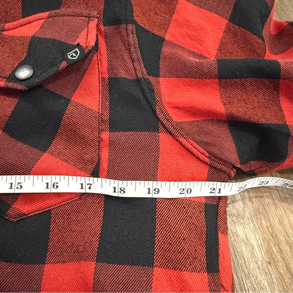 NBT Flannel Jacket Mens Sz L Armored Jacket Plaid Moto Type B Red Black T FLAW - Picture 8 of 11